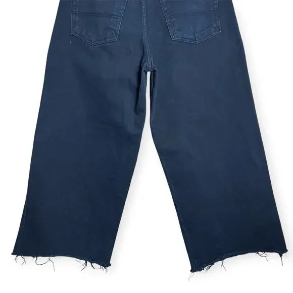 Vintage SOLO SEMORE Wide Leg Jeans SIZE 34 x 27 Indigo RAW HEM Dark Indigo Denim